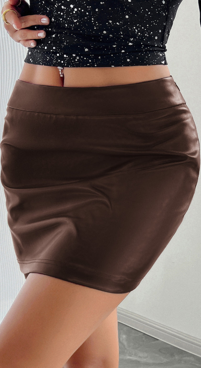 Solid Color Elegant A-Line Leather Skirt β Timeless Style