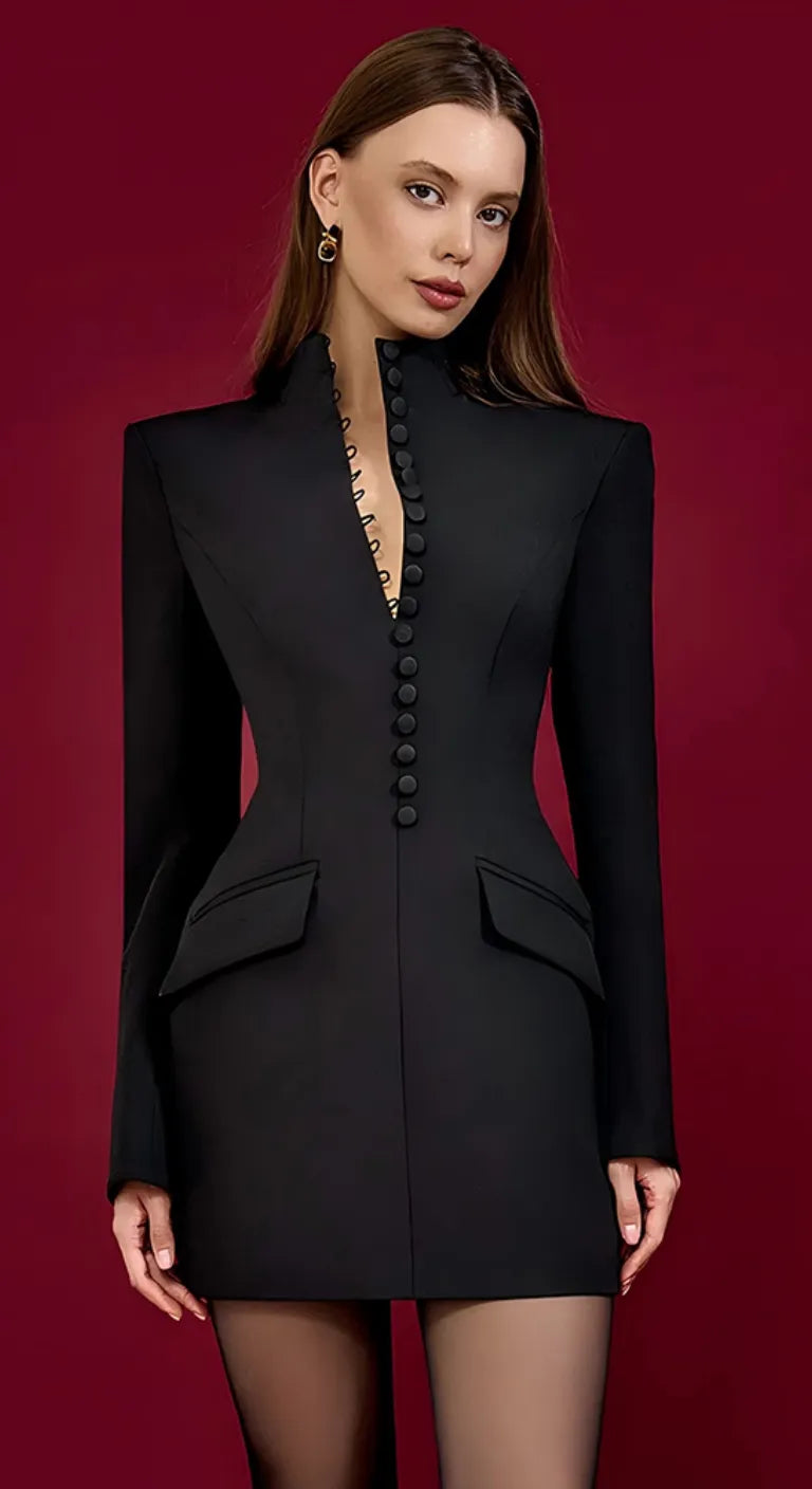 Chic Buttoned Blazer Dress – Sexy Slim Fit Autumn/Winter Bodycon Mini Skirt