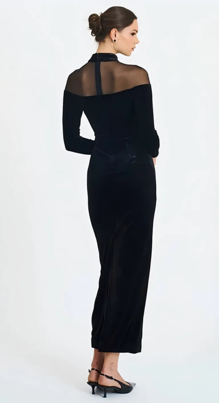 Chic Mesh Sheer Bodycon Dress – Stylish & Sexy Autumn/Winter Long Dress