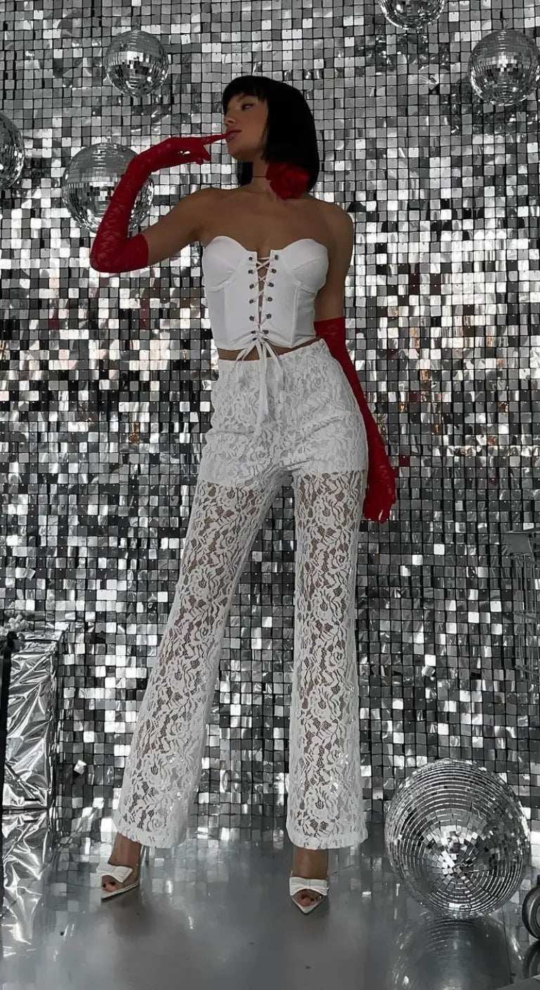 Trendy High-Waisted Mesh Panel Flare Pants – Sexy Street Style for Women