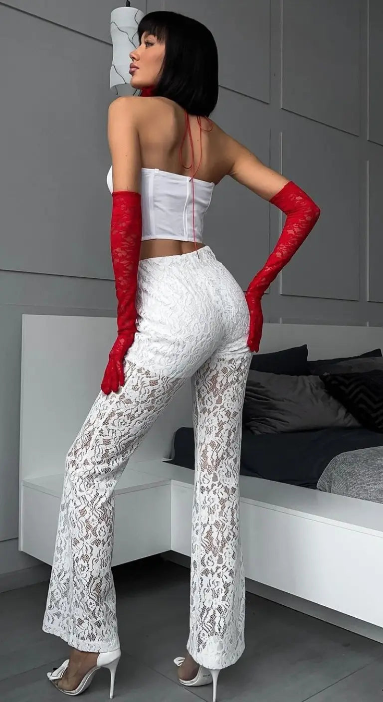 Trendy High-Waisted Mesh Panel Flare Pants – Sexy Street Style for Women